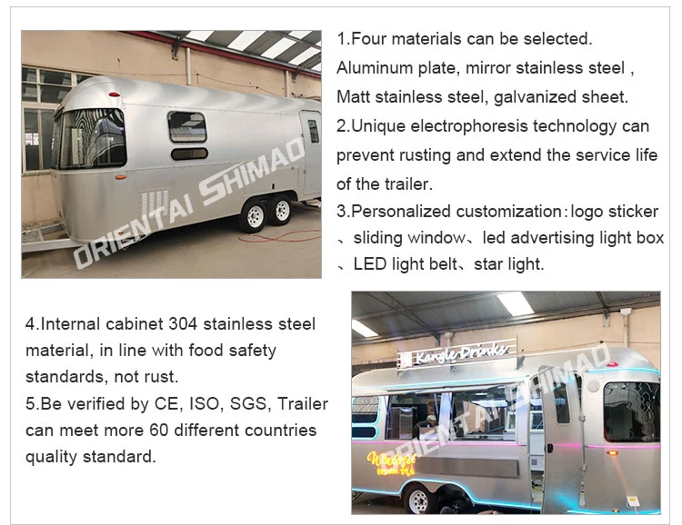 Oriental Shimao Aluminum Airstream 2022 Best Quality Mobile Food Truck Caravan Customzied with Free Design Logo